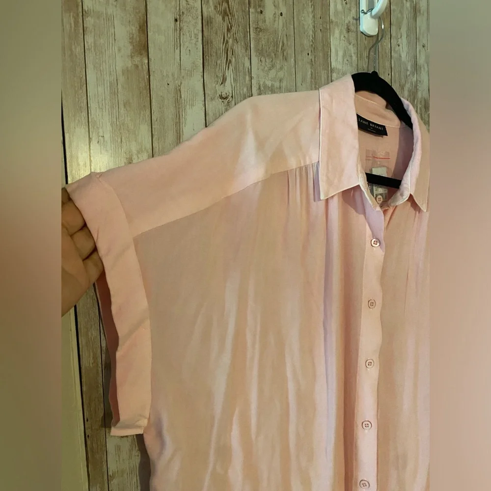 Lane Bryant New pink no-peek button up top size 20 collared blouse new with tags - Picture 3 of 7